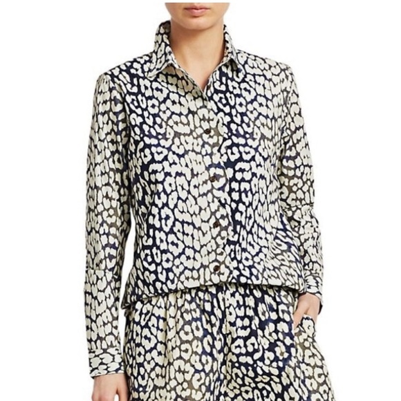 GANNI Leopard Print Long Sleeve Cotton Poplin Shirt | Total Eclipse Sz 36 - Picture 3 of 9